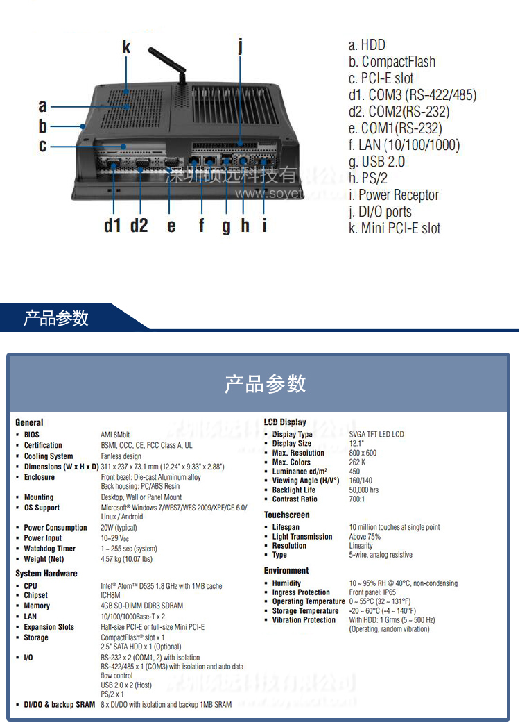 研華 TPC-1271H-D3AE 12.1寸 TFT LCD無風(fēng)扇嵌入式觸控平版計算機(jī)