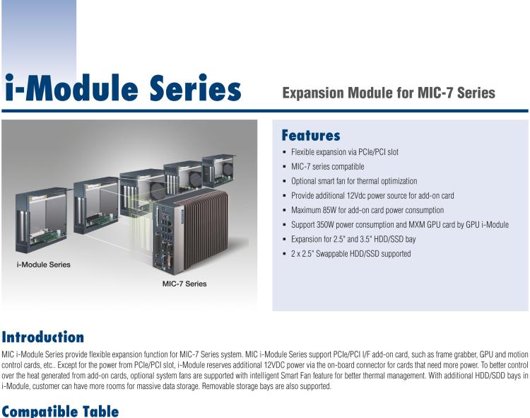 研華MIC-75S20 帶1個PCIe x16、1個PCIe x4、2個2.5" HDD/SSD托架的2插槽擴展i-Module