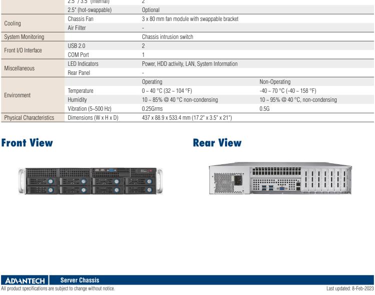 研華HPC-7282 2U 機(jī)架式機(jī)箱，適用于 Micro/ATX 服務(wù)器主板，支持8個(gè)2.5寸/3.5寸熱插拔硬盤，7個(gè)半高擴(kuò)展槽