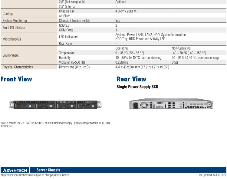 研華HPC-7140 1U 機(jī)架式服務(wù)器機(jī)箱，適用于 MicroATX/ATX 服務(wù)器主板，支持4個(gè)3.5"熱插拔盤位，1個(gè)全長/半長PCI-E x16擴(kuò)展插槽