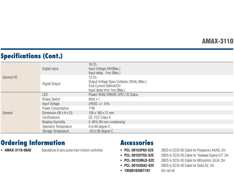研華AMAX-3110 AMAX-3110是一個6軸脈沖序列獨立式運動控制器，一體化精巧的設計，節(jié)省空間