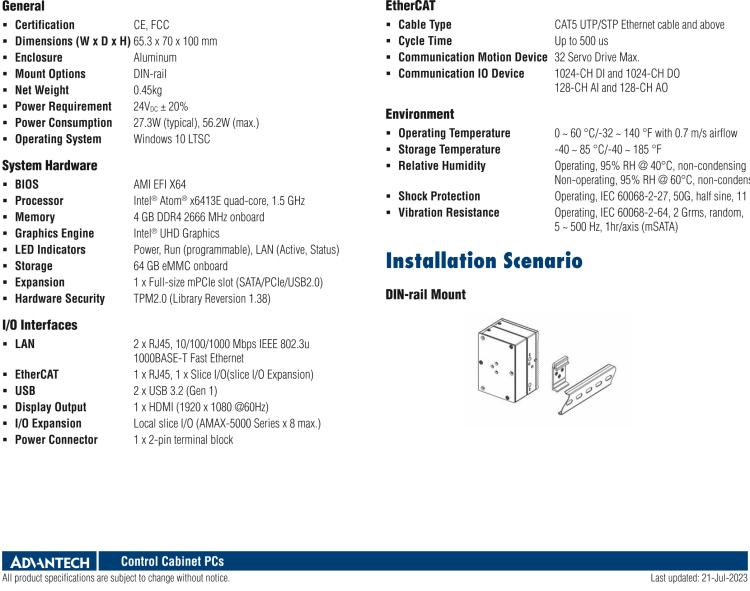 研華AMAX-357 超微型EtherCAT運(yùn)動(dòng)控制器，基于PC架構(gòu)開(kāi)發(fā)，配置了Intel Atom處理器，具有64GB eMMC、2 x LAN、2 x USB和Slice IO擴(kuò)展