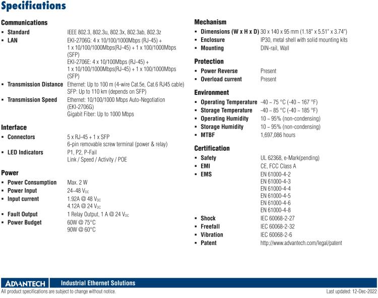 研華EKI-2706G-1GFPI 4GE PoE+1G+1G SFP，非網(wǎng)管型PoE工業(yè)以太網(wǎng)交換機，IEEE802.3af/at，24~48VDC（BE型），48~53VDC（AE型），-40~75℃