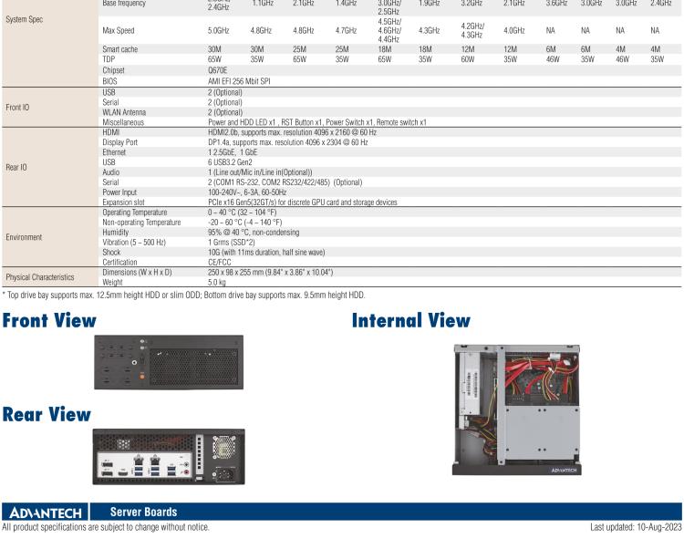 研華EPC-B2278 適配Intel 第12代 Core i 系列處理器，搭載Q670E芯片組。2U高度，精簡尺寸，性能強(qiáng)勁，是小尺寸高性能場(chǎng)景的理想解決方案。