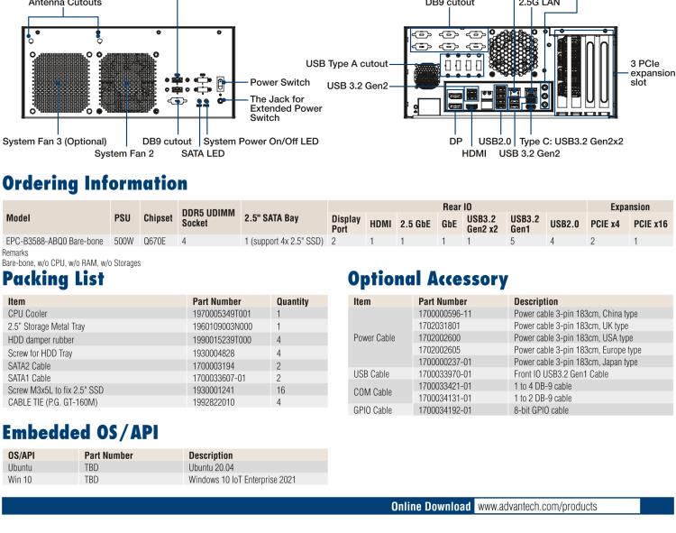 研華EPC-B3588 適配Intel 第12代 Core i 系列處理器，搭載Q670E芯片組。可搭配N(xiāo)VIDIA? RTX-A4500顯卡。3U高度，提供高端圖像處理應(yīng)用的解決方案。