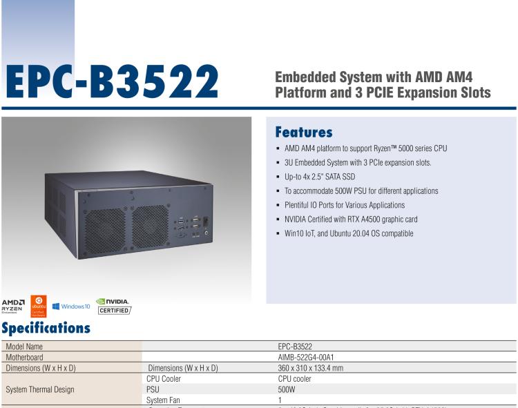 研華EPC-B3522 適配AMD Ryzen AM4 5000系列處理器，搭載X570芯片組，搭配NVIDIA? RTX-A4500顯卡。3U高度，提供高端圖像處理應(yīng)用的解決方案。