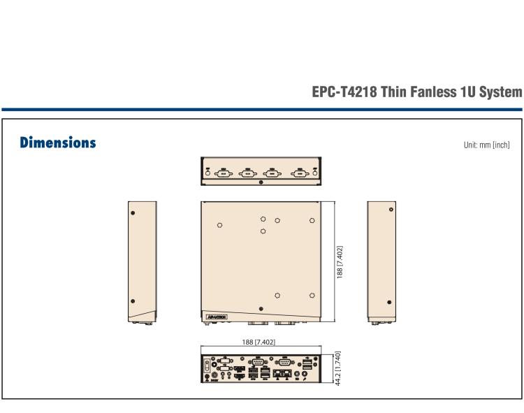研華EPC-T4218 適配Intel 第8代 賽揚/凌動系列處理器。1U超薄高度，無風扇系統(tǒng)，性能強勁，性價比高。