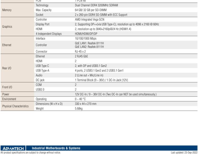 研華EPC-T3229 適配AMD V2748 處理器。擁有1個全高PCIe擴展位，1U高度，支持上架。適用于邊緣AI等行業(yè)。
