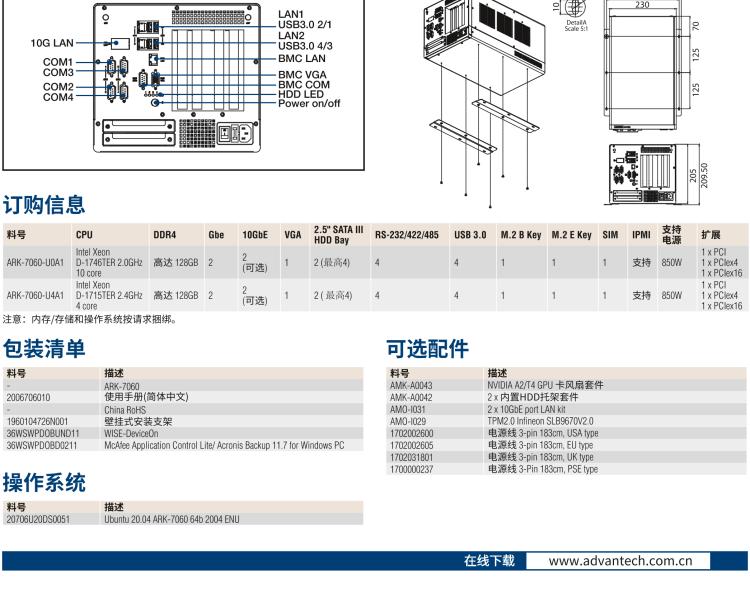 研華ARK-7060 搭載Intel二代Xeon D-1700高性能處理器系統(tǒng)，具有3個(gè)擴(kuò)展插槽