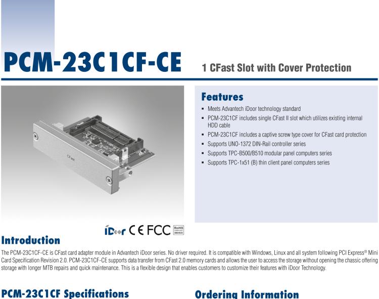 研華PCM-23C1CF 1插口CFast插槽，帶保護蓋