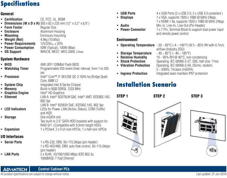 研華UNO-3483G 高效能嵌入式無(wú)風(fēng)扇工業(yè)電腦，搭配 Intel? Core? i7 處理器，2 x GbE, 2 x mPCIe, HDMI/VGA