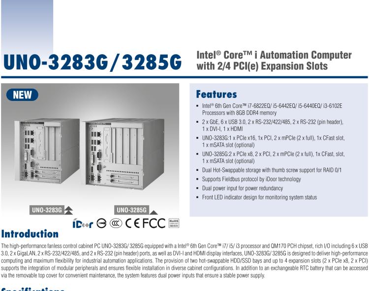 研華UNO-3283G 高效能嵌入式無(wú)風(fēng)扇工業(yè)電腦，搭配Intel? Core? i 處理器，2×GbE, 2×mPCIe, HDMI, DVI-I
