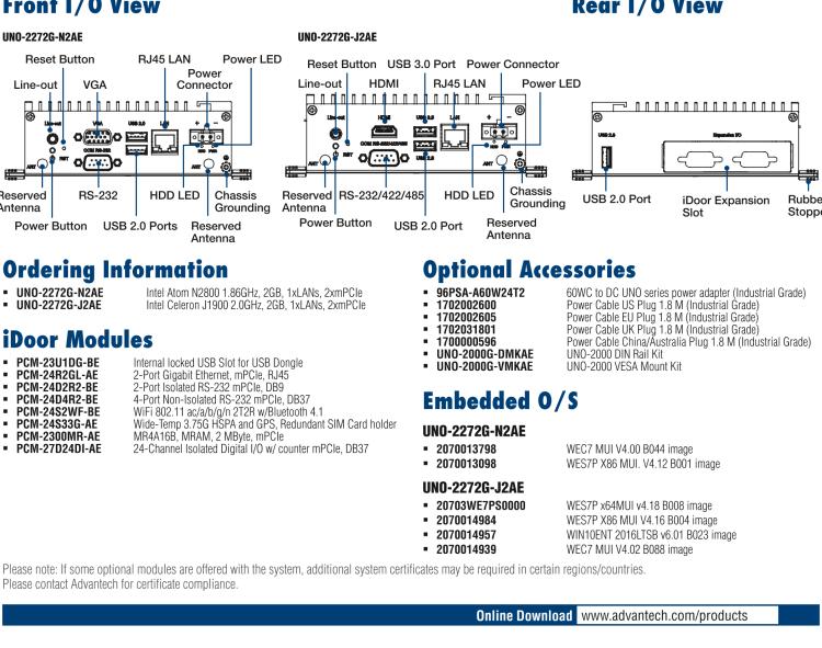 研華UNO-2272G 袖珍型嵌入式工控機(jī)，搭配Intel? Atom?處理器，1 x GbE, 2 x mPCIe, VGA/HDMI