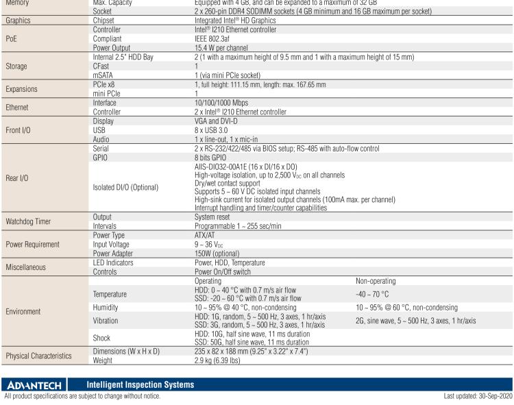 研華AIIS-5410P 無風(fēng)扇視覺系統(tǒng)，Intel Core? i 處理器，4通道 GigE PoE 相機(jī)界面和 PCIe 插槽