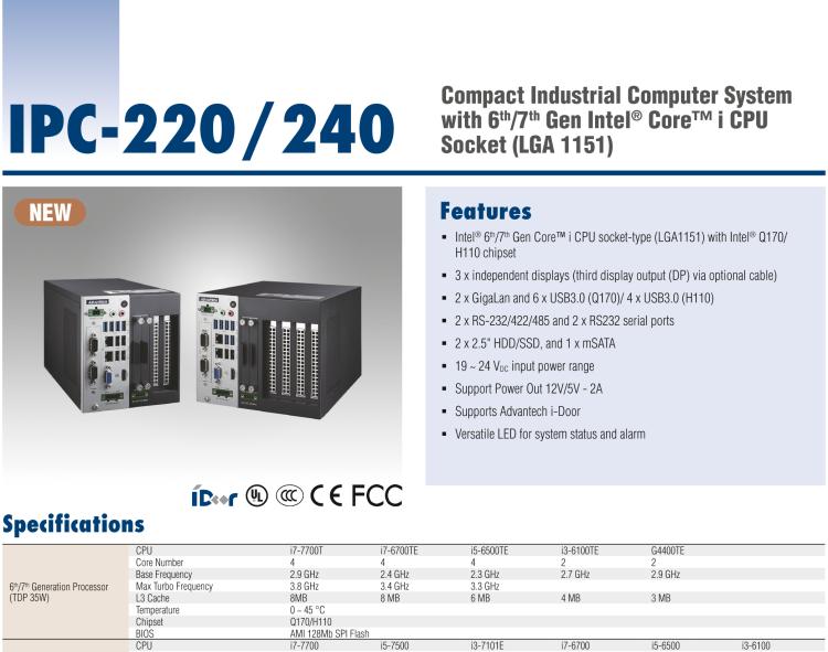 研華IPC-220 緊湊型工業(yè)電腦，帶第六/七代Intel? Core? i CPU插槽（LGA 1151）