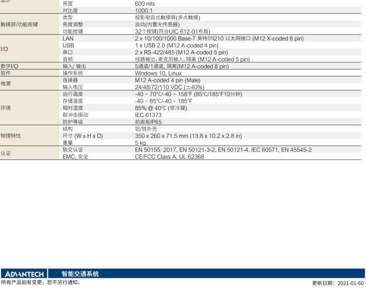 研華ITA-8120 滿足鐵路En50155認(rèn)證標(biāo)準(zhǔn)，12.1寸可觸屏式平板電腦，支持英特爾?凌動x7-E3950處理器