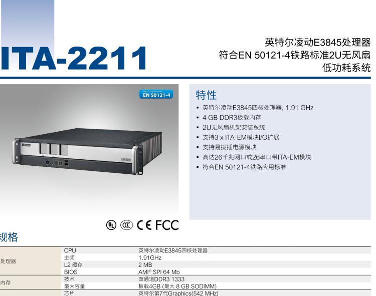 研華ITA-2211 帶有3個ITAM模塊的英特爾?凌動?E3845 2U無風(fēng)扇機(jī)架式系統(tǒng)
