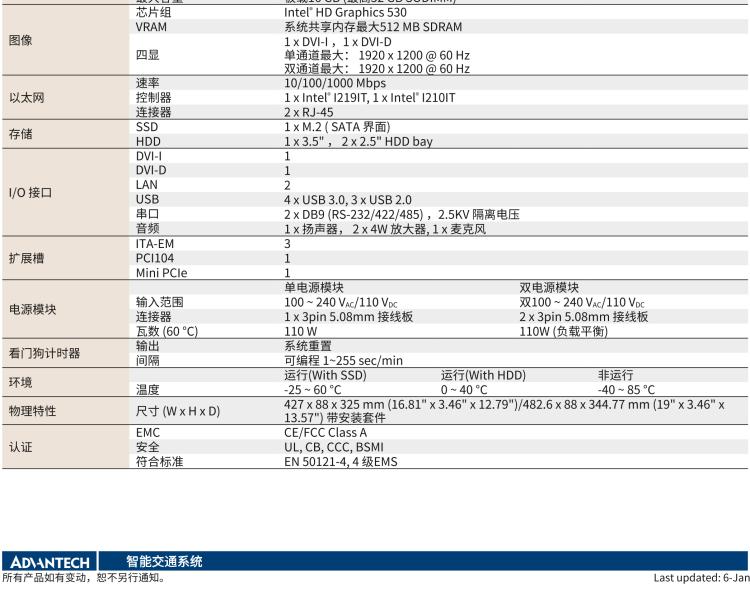 研華ITA-2231 英特爾?第六代酷睿?i處理器2U無風(fēng)扇系統(tǒng)； 符合EN 50121-4的鐵路應(yīng)用