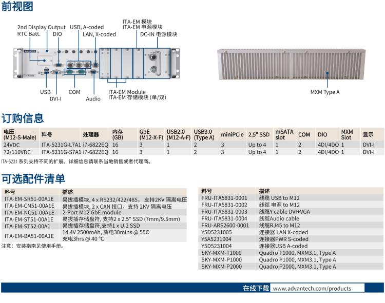 研華ITA-5231G Intel? 第6 代Core? i 處理器無風扇系統(tǒng)，EN 50155 鐵路應用
