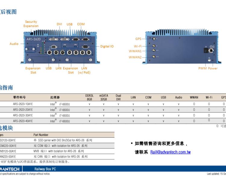研華ARS-2620 EN50155 Intel? i7-6600U/i7-7600U 無(wú)風(fēng)扇設(shè)計(jì)之列車(chē)車(chē)輛控制系統(tǒng)