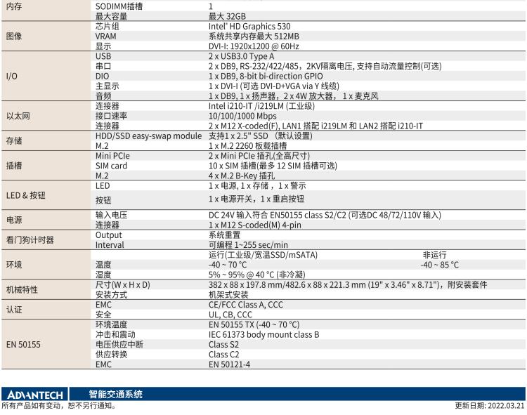 研華ITA-5231W 英特爾?第六代酷睿?i處理器無風(fēng)扇系統(tǒng)；符合EN 50155的鐵路應(yīng)用