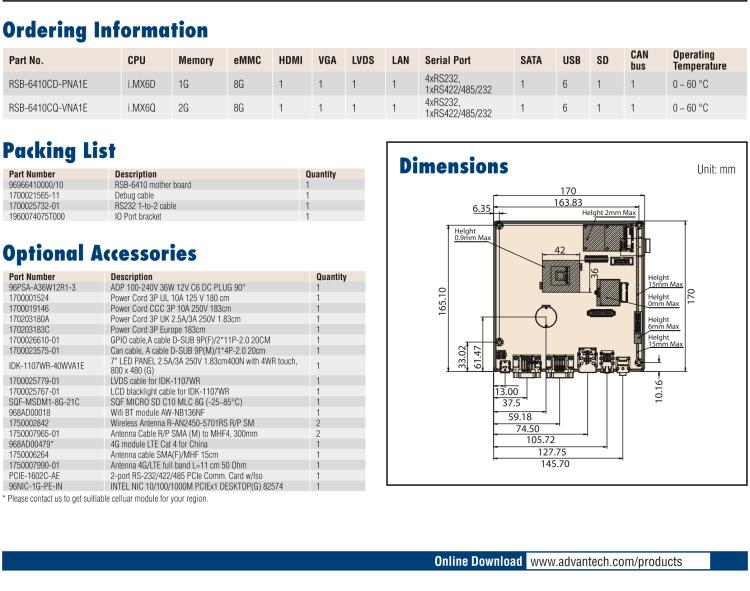 研華RSB-6410 基于NXP ARM Cortex-A9 i.MX6 Dual/Quad 的Mini-ITX工業(yè)主板， 支持Linux Yocto/Android