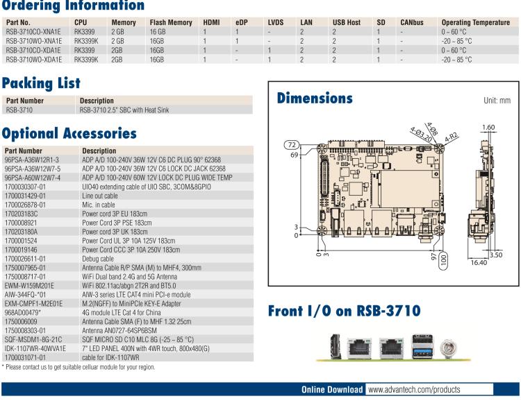 研華RSB-3710 Rockchip RK3399 Cortex-A72 2.5" 單板電腦，帶 UIO40-Express擴展