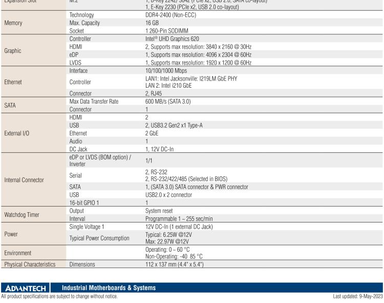 研華AIMB-U233 板載Intel 第8代 U系列 Core i3/i5/i7 處理器。低功耗高性能，無(wú)風(fēng)扇設(shè)計(jì)。