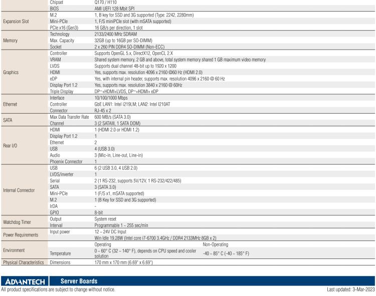 研華AIMB-275 適配Intel? 第6/7代 Core? i 處理器，搭載Intel Q170/H110芯片組。性能強勁，接口豐富。