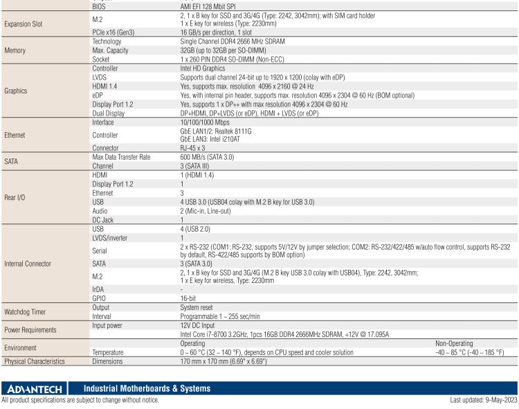 研華AIMB-286EF 適配Intel 第8/9代 Core i 處理器，搭載Intel H310芯片組。擁有1個PCIe x16插槽。超薄設(shè)計，接口豐富，是高端應(yīng)用中的高性價比方案。
