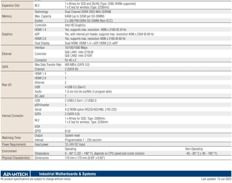 研華AIMB-287 適配Intel? 第10代 Core? i 系列處理器，搭載H420E芯片組。超薄設計，性能強勁。