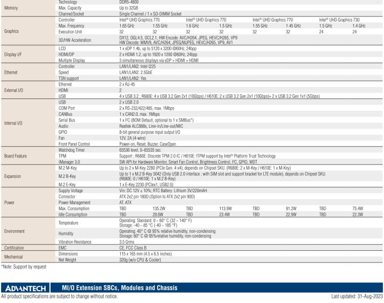 研華MIO-4370 基于第12代Intel Core處理器（Alder Lake-S系列，LGA1700 socket CPU）， 4" EPIC 單板電腦