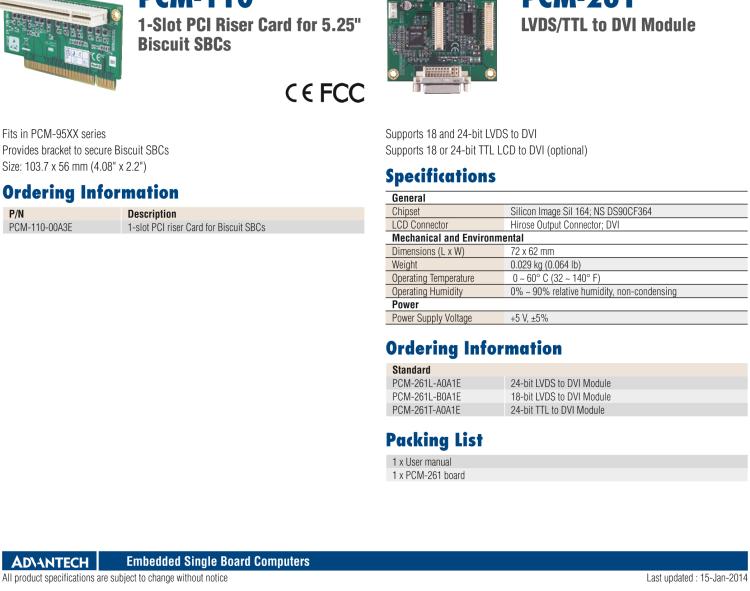 研華PCM-110 1插槽 PCI擴展卡，適用5.25”單板電腦
