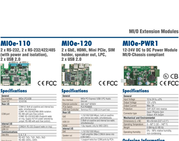 研華MIOE-110 2 x RS-232, 2 x RS-232/422/485 (帶5V/12V電源及隔離), 2USB 2.0，兼容2.5寸MIO單板
