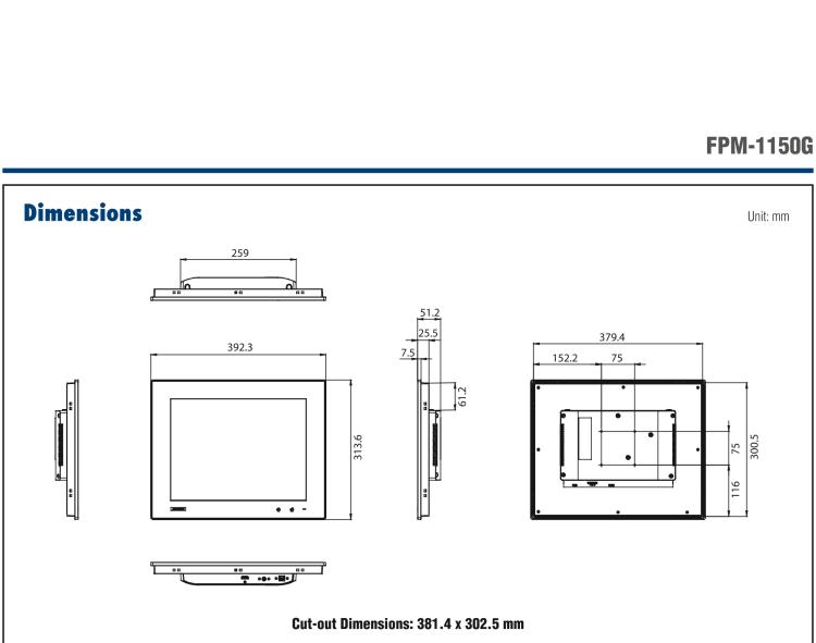 研華FPM-1150G 15”XGA液晶顯示屏工業(yè)顯示器，搭配電阻式觸摸屏及VGA / HDMI接口