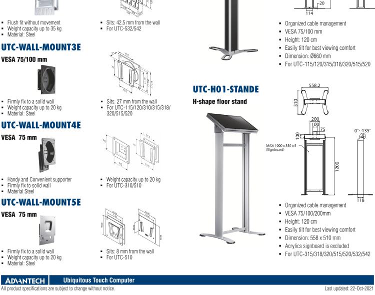 研華UTC-WALL-MOUNT2E 壁掛架 (VESA 100/200 mm)，適用于UTC 系列多功能觸控一體機