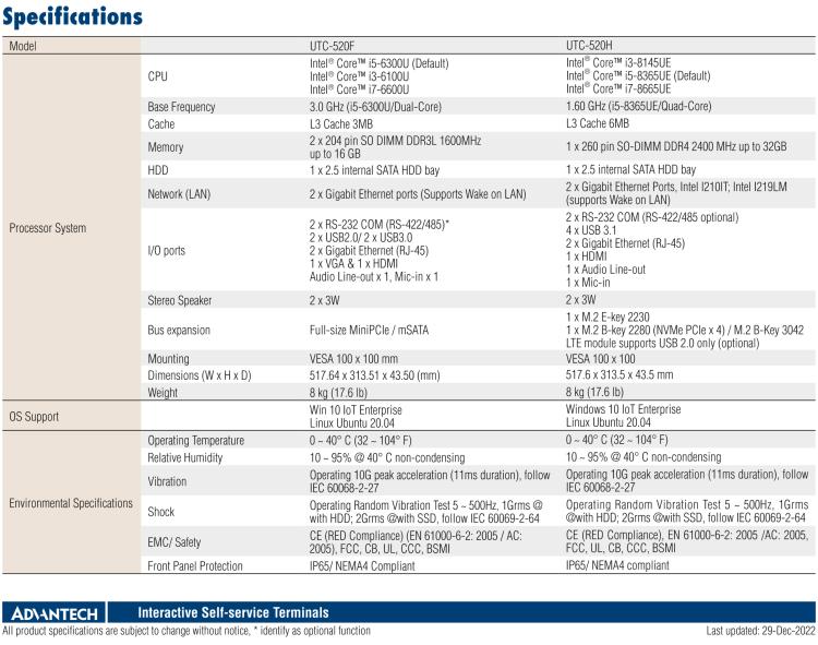 研華UTC-520F 21.5" 多功能觸控一體機，內(nèi)置Intel? Skylake Core? i5-6300U處理器