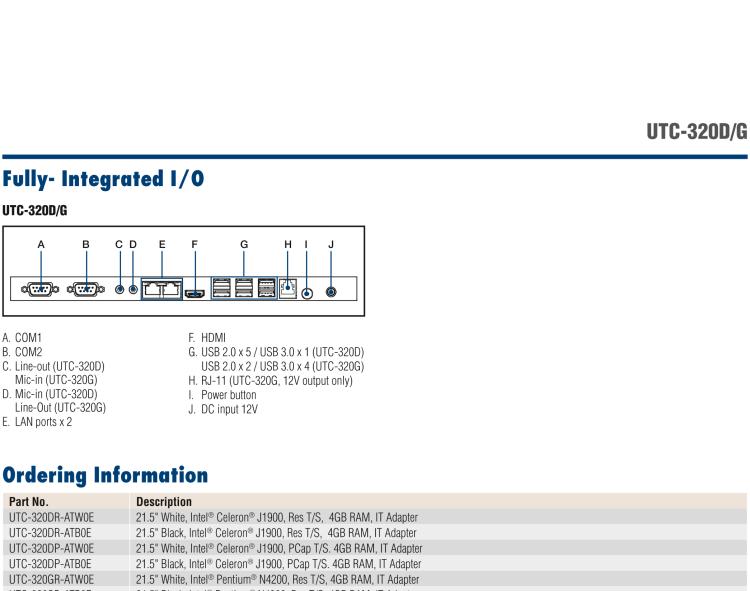 研華UTC-320D 21.5" 多功能觸控一體機，內(nèi)置Intel? Celeron? J1900處理器