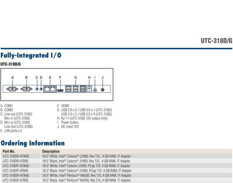研華UTC-318D 18.5" 多功能觸控一體機(jī)，內(nèi)置Intel? BayTrail J1900