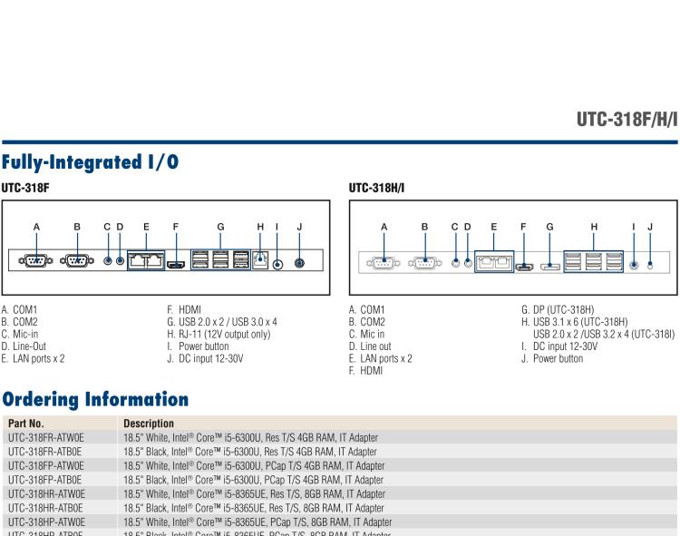 研華UTC-318H 18.5" 多功能觸控一體機，內(nèi)置 Intel? Core? i5-8365UE / Core? i3-8145UE