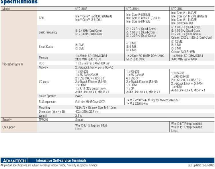 研華UTC-315F 15.6" 多功能觸控一體機(jī)，內(nèi)置Intel? Core? i5-6300U
