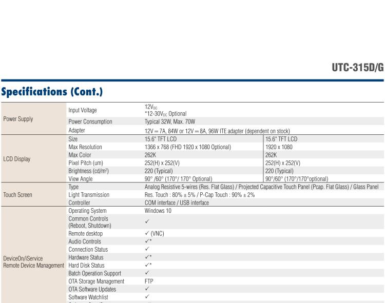 研華UTC-315G 15.6" 多功能觸控一體機，內(nèi)置 Intel? Pentium? N4200/Celeron? N3350 處理器