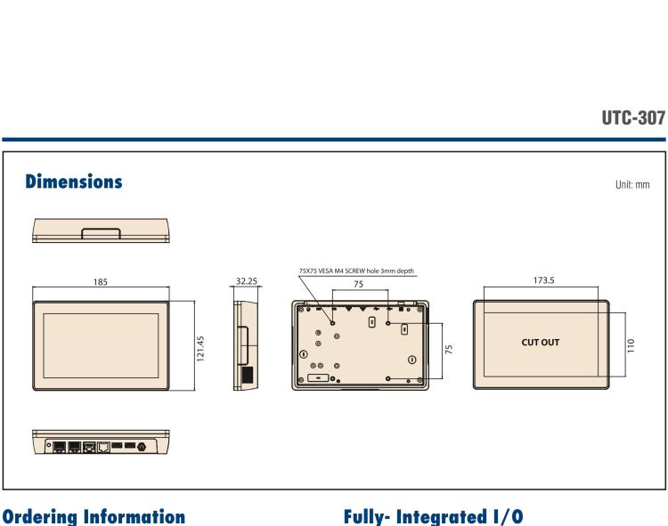 研華UTC-307G 7" 多功能觸控一體機(jī)，Intel? Celeron? N3350/Pentium? N4200 處理器