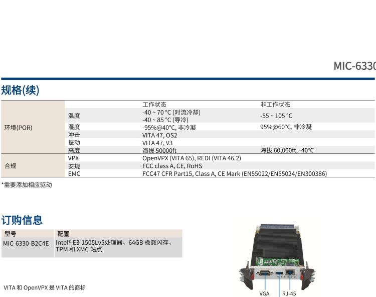 研華MIC-6330 3U OpenVPX 刀片式主板，搭載 Intel? Xeon?E3v5 與 E3v6 系列處理器