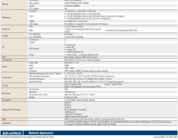 研華FWA-3050 基于Intel?Xeon D-2100系列處理器，用于uCPE和下一代防火墻的遠(yuǎn)程可管理1U網(wǎng)絡(luò)應(yīng)用平臺(tái)