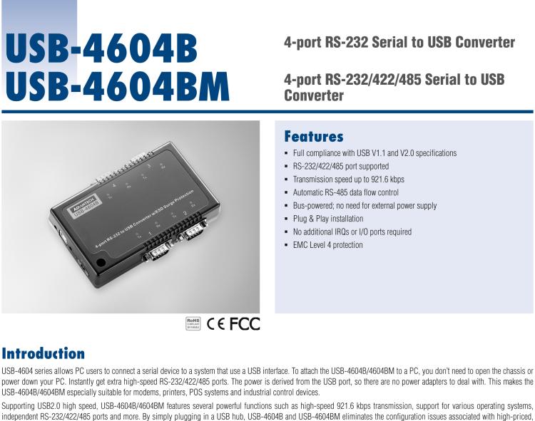 研華USB-4604BM USB轉(zhuǎn)4端口RS-232/422/485 轉(zhuǎn)換器，帶浪涌保護(hù)