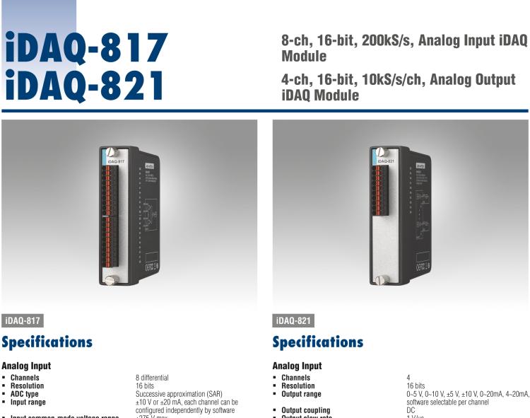 研華iDAQ-821 10kS/s、16 位、4 通道 模擬 輸出 iDAQ 模塊