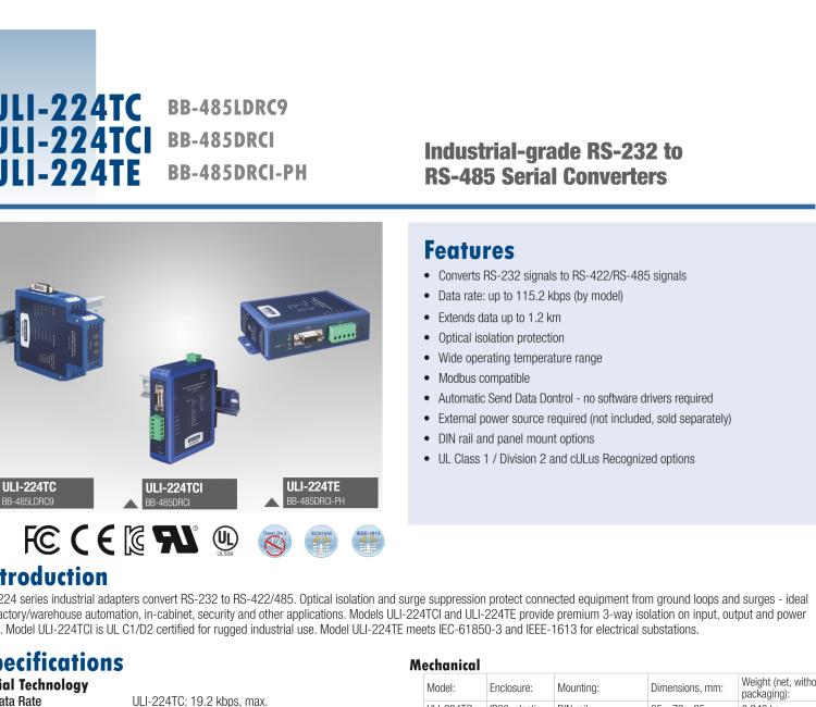 研華BB-485BAT3 ULI-224TB RS-232（DB9母頭至RS-422/485（接線端子）轉(zhuǎn)換器，電池供電
